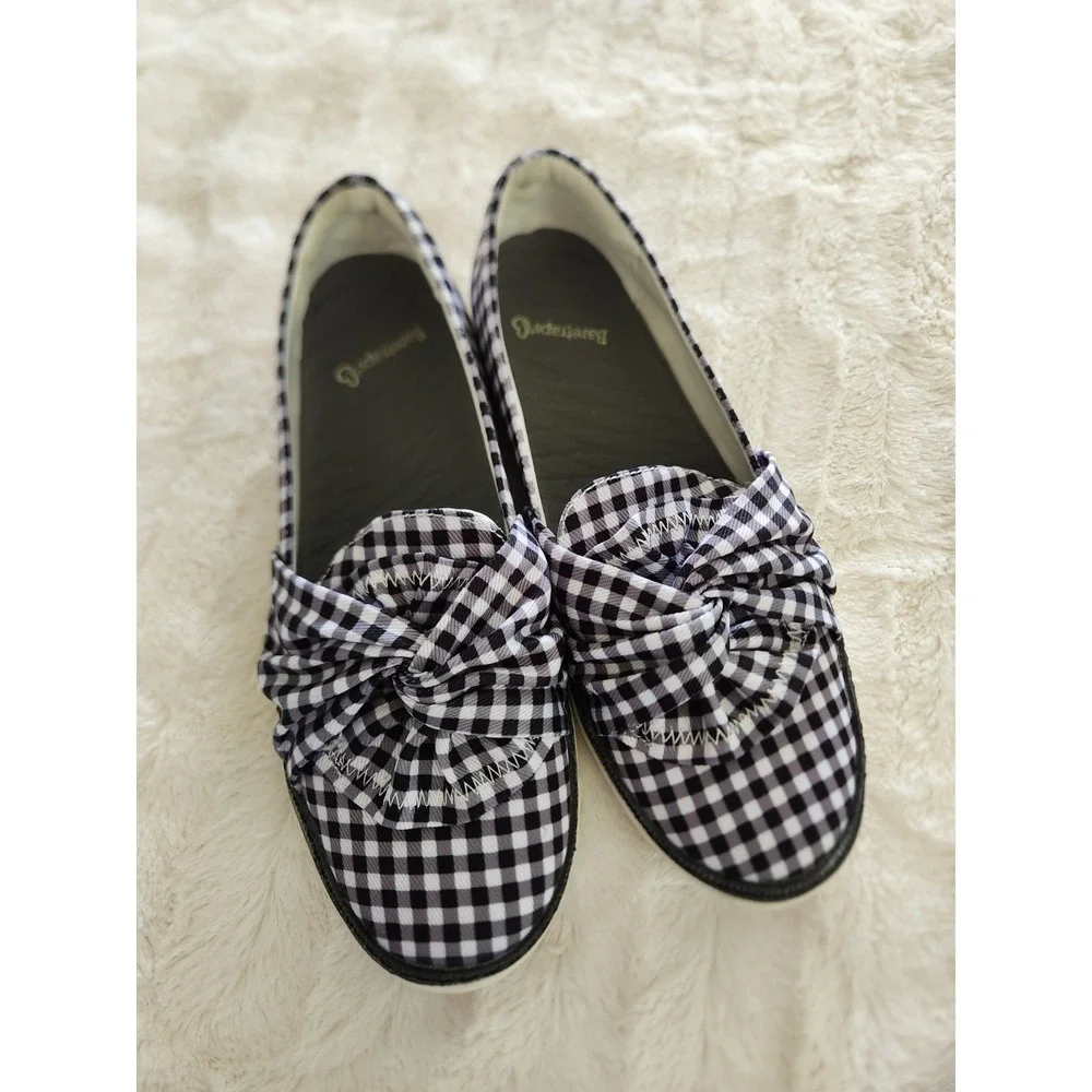 Baretraps Women's Valley Slip On Flats Size 7M Bow Comfort Cushion Gingham Shoes